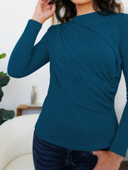 Ruched Mock Neck Long Sleeve T-Shirt