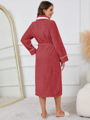 Contrast Trim Tie Waist Lounge Nightgown with Pockets - Trendsi