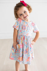 Blue Retro Unicorns S/S Pocket Twirl Dress - Mila & Rose ®