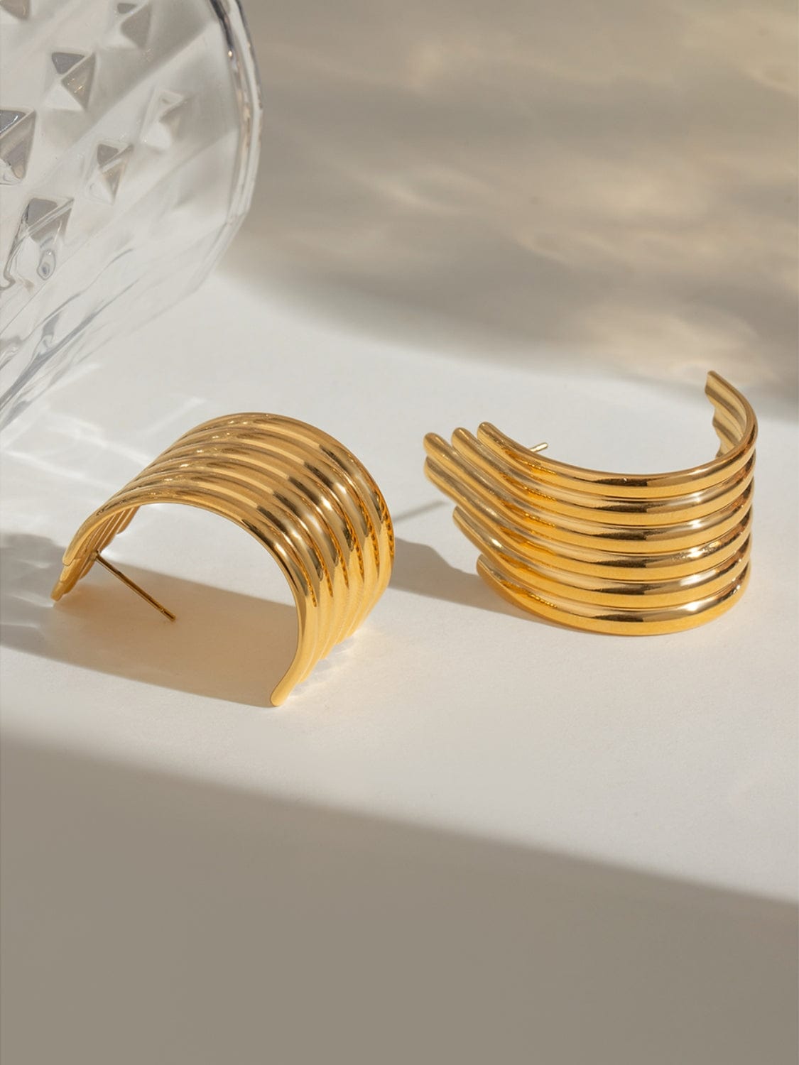 18K Gold-Plated Stainless Steel Ribbed Earrings - Trendsi