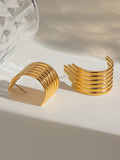 18K Gold-Plated Stainless Steel Ribbed Earrings - Trendsi