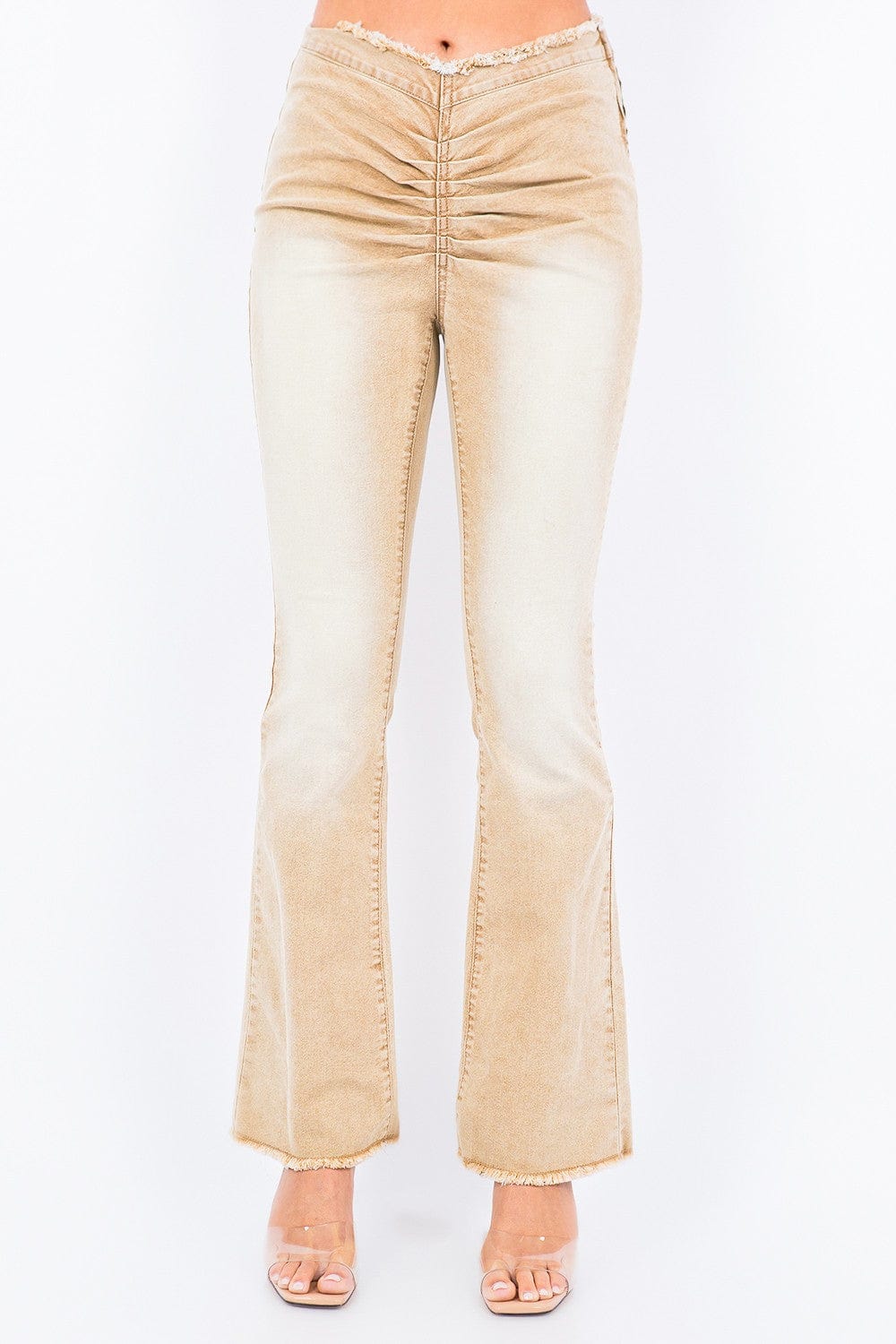 American Bazi V-Cut Ruched Flare Pants - Trendsi