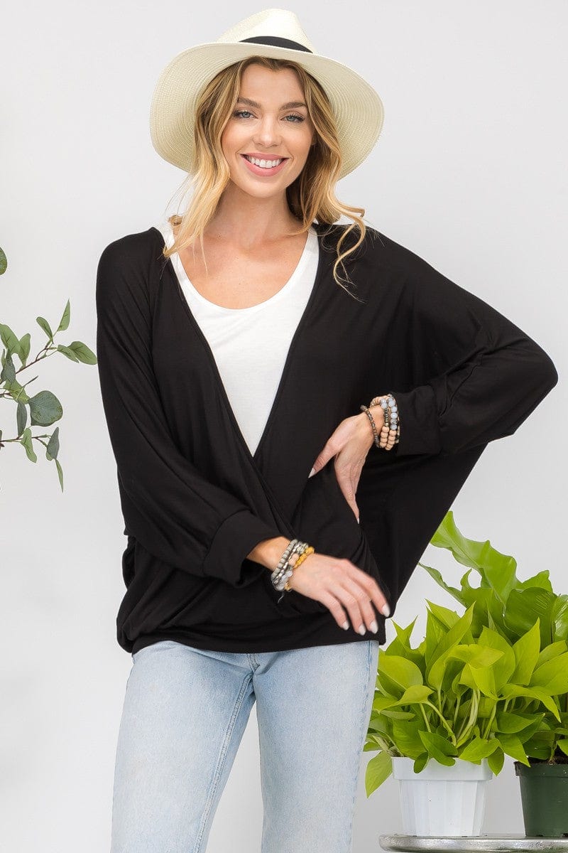 Celeste Full Size Contrast Round Neck Top with Two Layer Detail - Trendsi