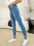 Judy Blue Full Size Mid Rise Destroy & Cuff Skinny Jeans - Trendsi