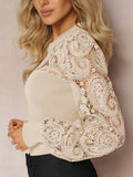 Lace Round Neck Long Sleeve T-Shirt - Trendsi