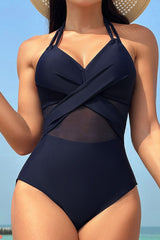 Crisscross Halter Neck One-Piece Swimwear - Flyclothing LLC