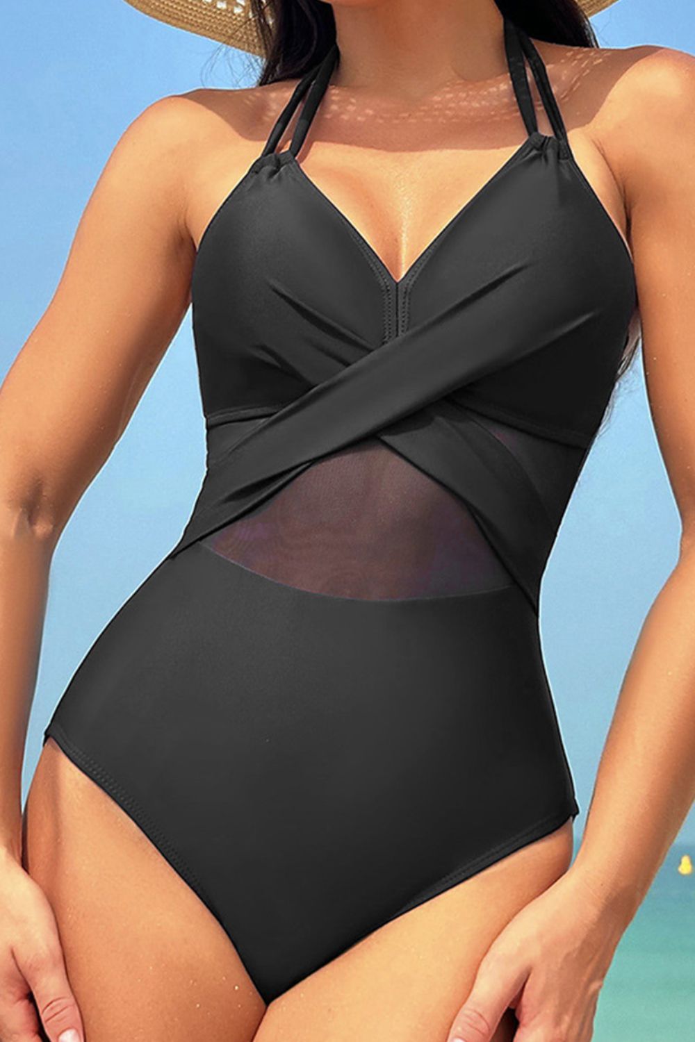 Crisscross Halter Neck One-Piece Swimwear - Flyclothing LLC