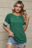 Striped Round Neck Short Sleeve T-Shirt - Flyclothing LLC