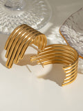 18K Gold-Plated Stainless Steel Ribbed Earrings - Trendsi