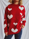 Heart Round Neck Dropped Shoulder Sweater - Trendsi