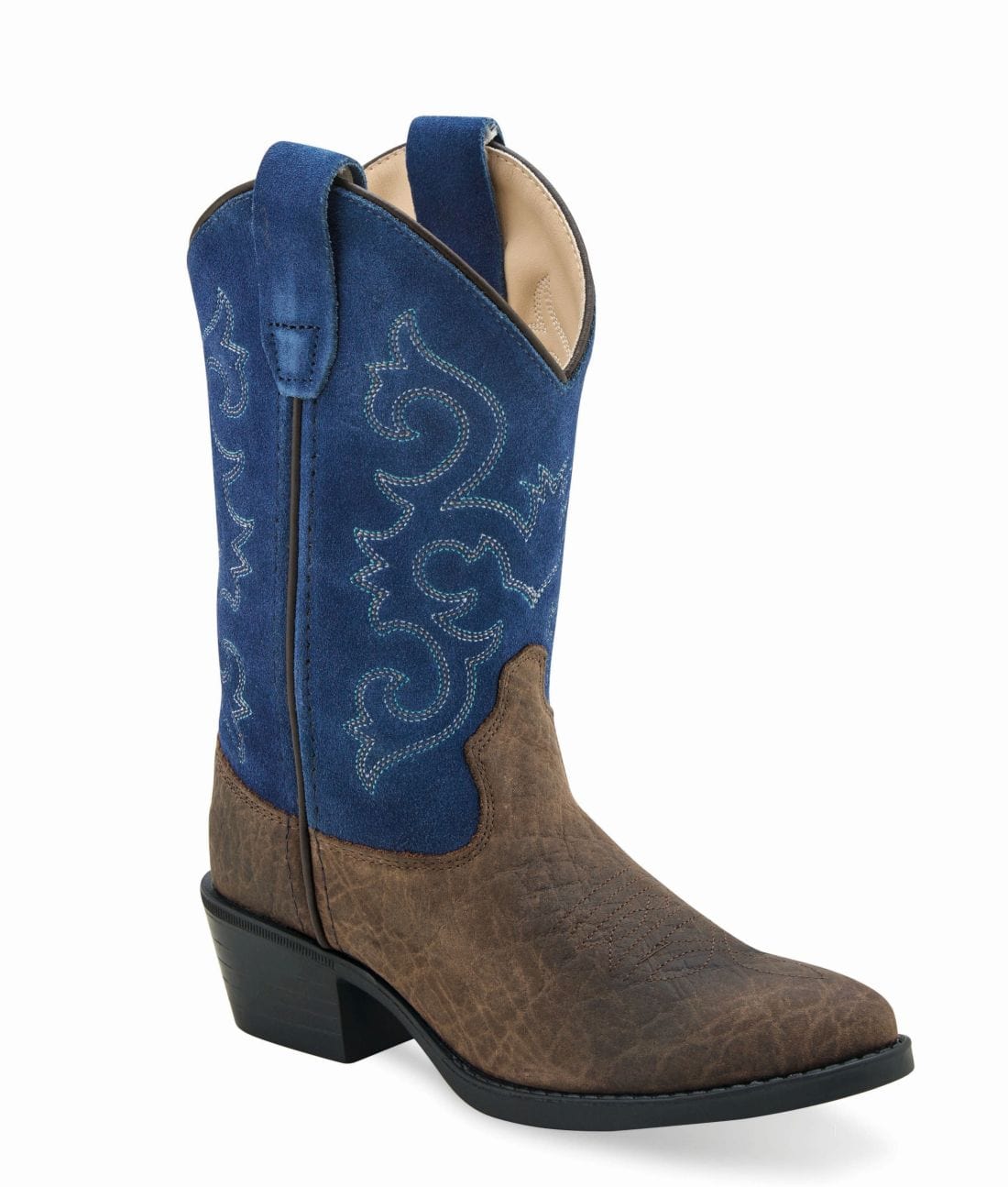 Old West Boys Dark Brown Blue Shaft Western Boot 8174 - Old West