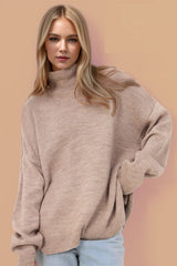 Basic Bae Side Slit Turtleneck Long Sleeve Sweater - Trendsi