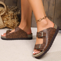 PU Leather Buckle Sandals - Trendsi