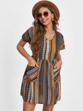 Pocketed Striped Short Sleeve Dress - Flyclothing LLC