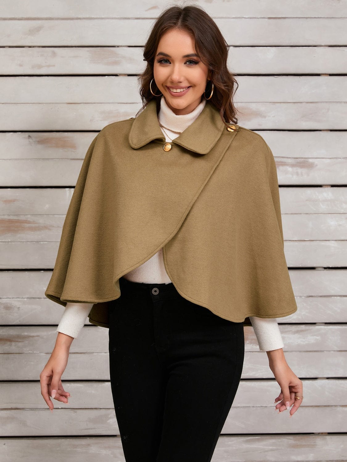 Collared Neck Cropped Cape - Trendsi