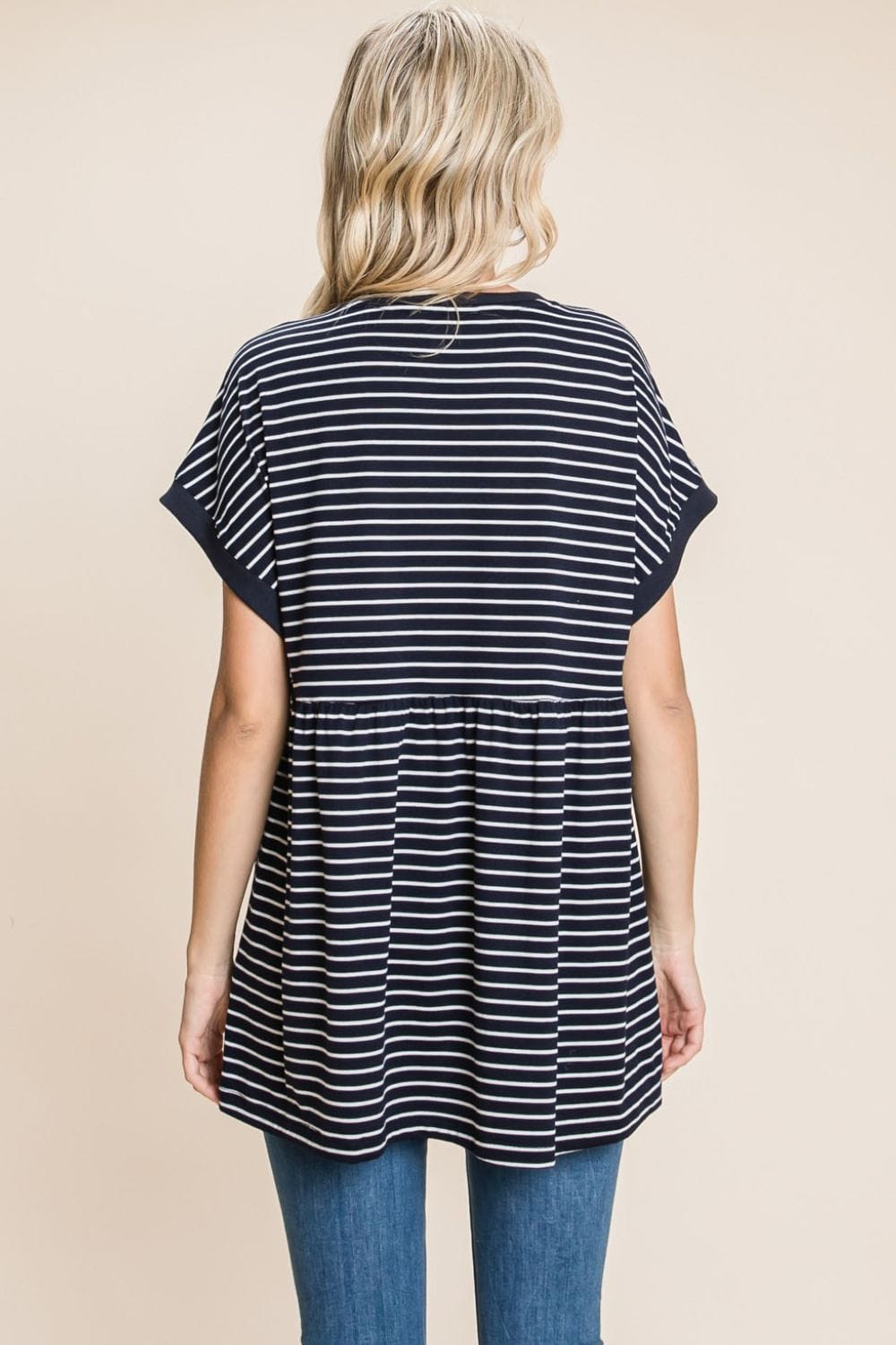 Cotton Bleu by Nu Label Striped Button Front Baby Doll Top - Trendsi