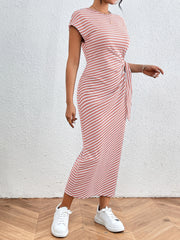 Tied Striped Round Neck Short Sleeve Tee Dress