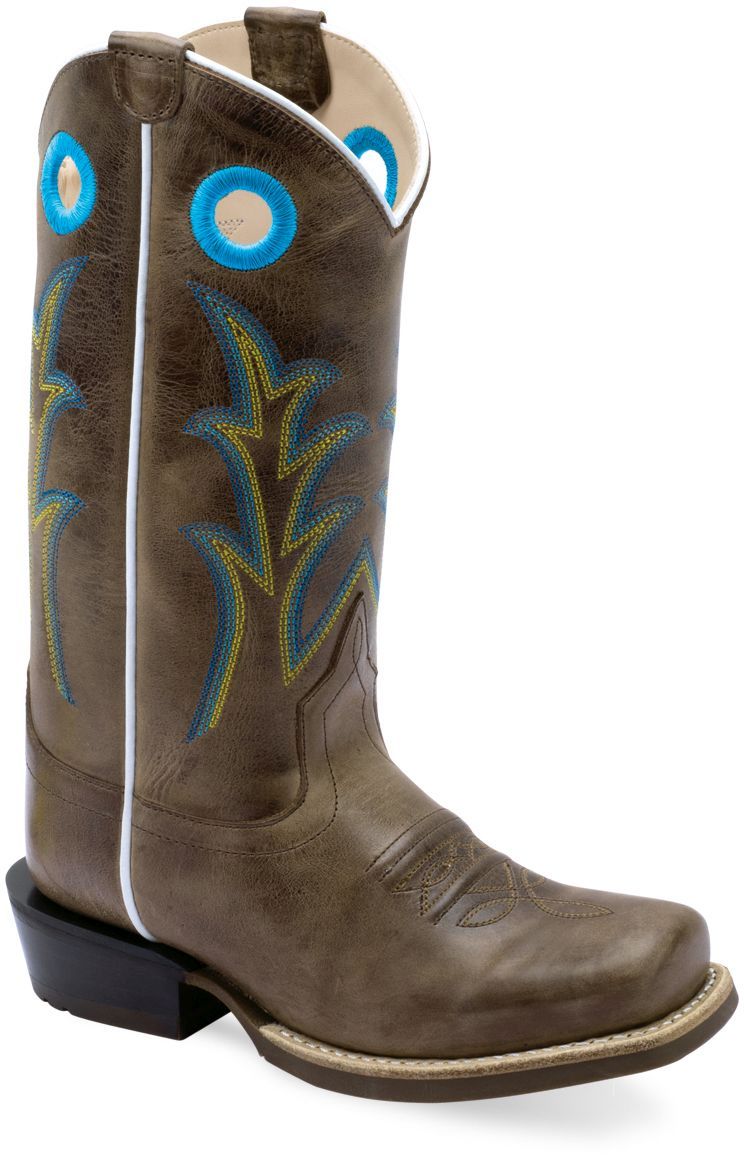 Old West Cactus Light Brown CHILDREN'S MEDIUM SQUARE TOE BOOTS