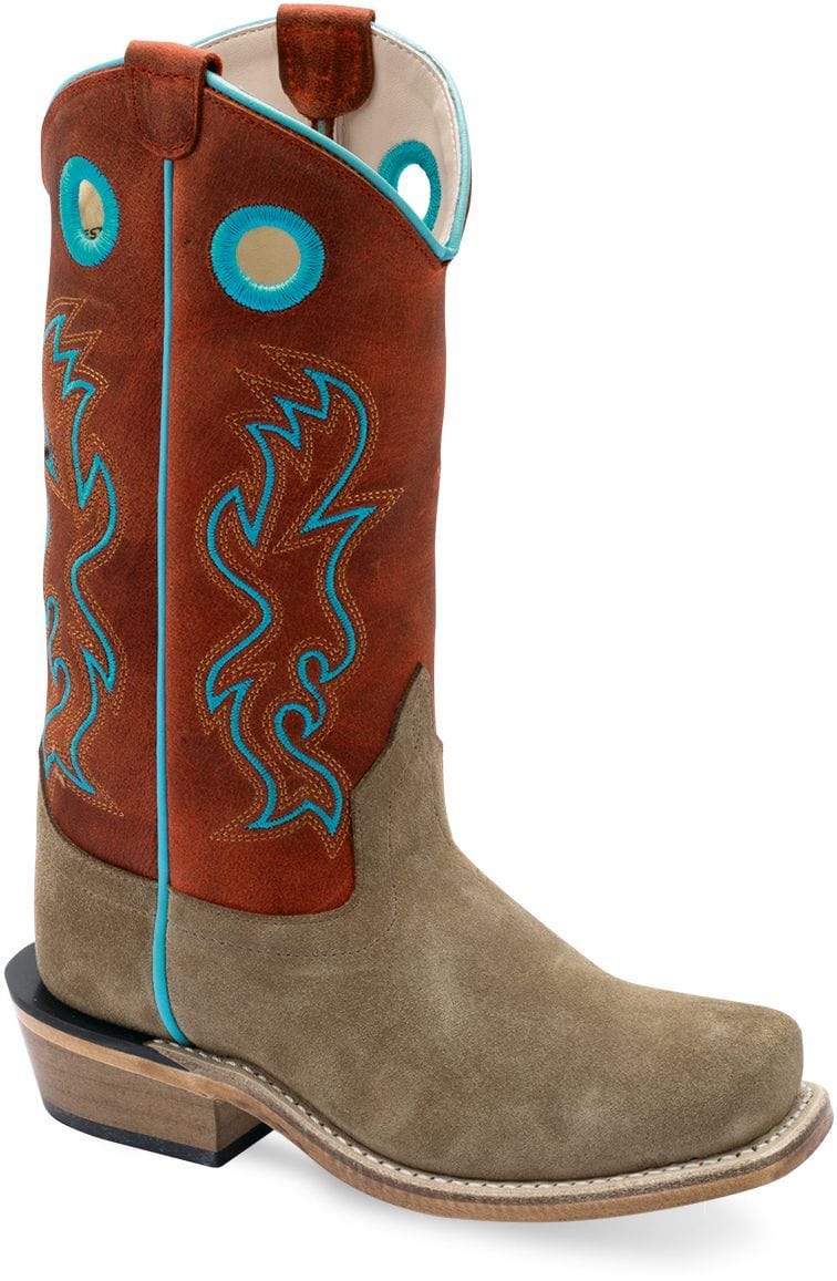 Old West Suede Camel Foot Cloudy Red Shaft YOUTH 'S MEDIUM SQUARE TOE BOOTS - Old West