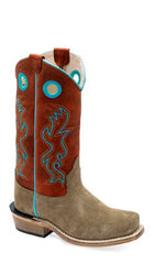 Old West Kid's Roughout Camel/Red Boots - Old West