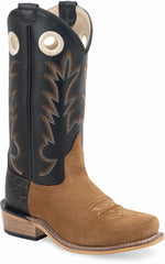 Old West Light Brown Suede Foot with Printed Black Counter Black Shaft Youth's Medium Square Toe Boots - Old West