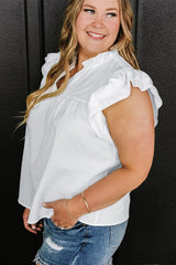 Plus Size Ruffled Notched Cap Sleeve Blouse Trendsi