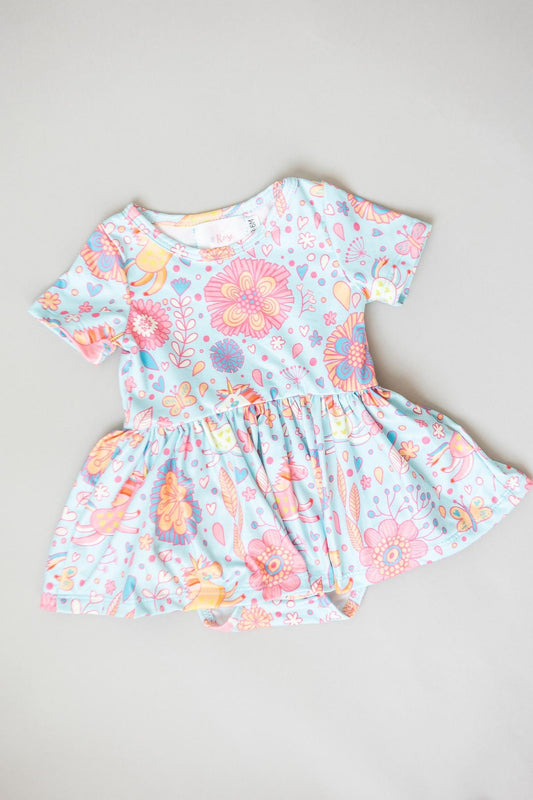 Blue Retro Unicorns S/S Twirl Bodysuit - Mila & Rose ®