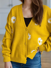 Daisy Button Up V-Neck Cardigan - Trendsi