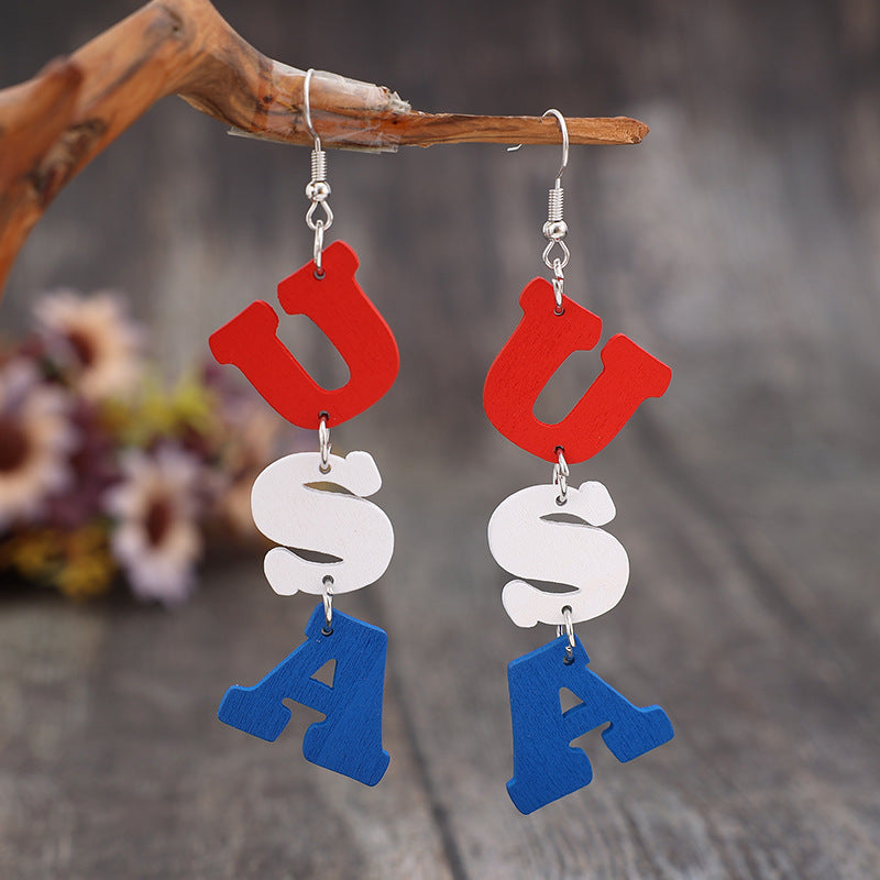 USA Wooden Letter Dangle Earrings - Flyclothing LLC