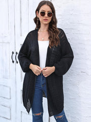 Cable-Knit Open Front Long Sleeve Cardigan - Trendsi