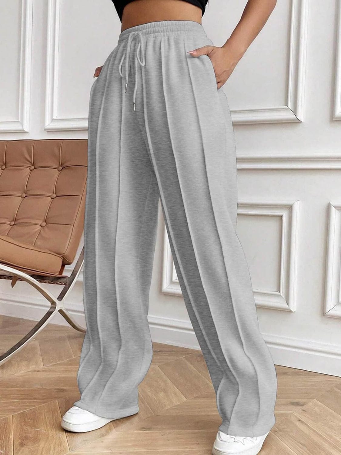 Drawstring Elastic Waist Pants with Pockets - Trendsi