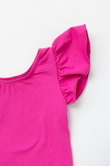 Hot Pink S/S Flutter Sleeve Leotard