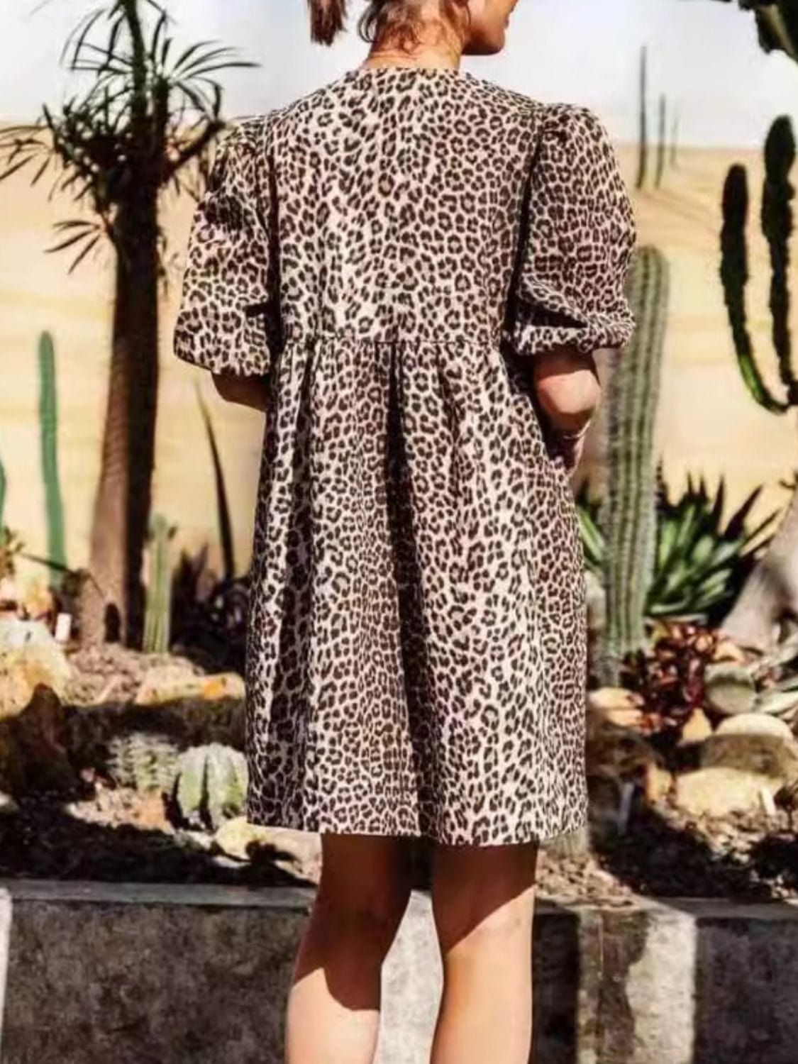 Leopard Short Sleeve Mini Dress - Trendsi