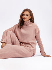 Basic Bae High- Low Turtleneck Long Sleeve Top and Pants Sweater Set - Trendsi