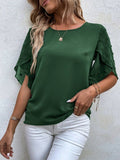 Swiss Dot Round Neck Half Sleeve Blouse Trendsi