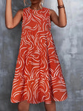 Printed Round Neck Sleeveless Dress - Flyclothing LLC