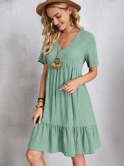 Full Size V-Neck Short Sleeve Dress - Trendsi