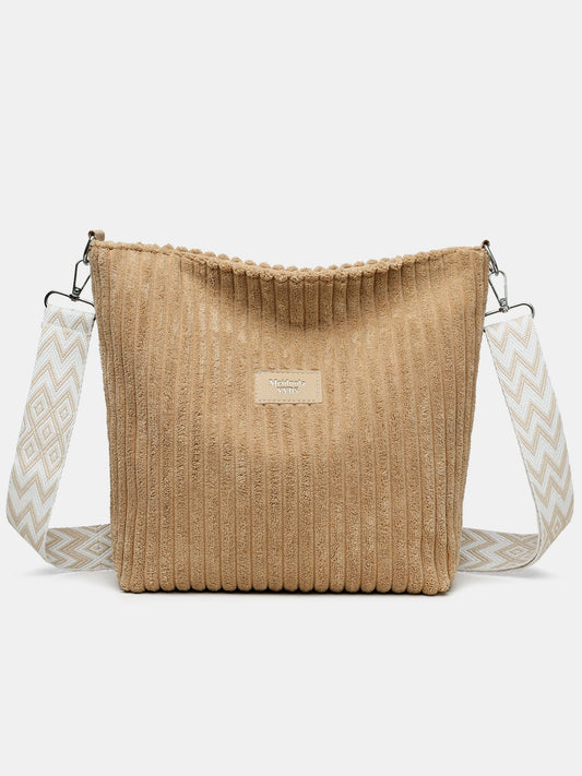 Corduroy Solid Color Crossbody with Removable Strap - Trendsi