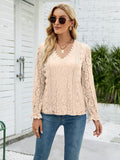 Lace V-Neck Flounce Sleeve Blouse - Flyclothing LLC