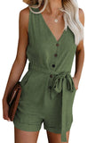 Full Size Tied V-Neck Sleeveless Romper with Pockets - Trendsi