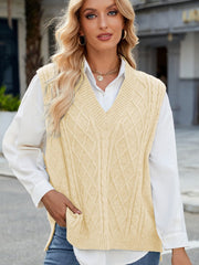 Cable Knit V-Neck Sweater Vest - Trendsi