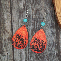 Turquoise Wooden Pumpkin Teardrop Earrings - Trendsi