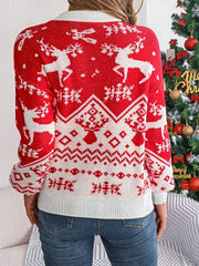 Christmas Element Round Neck Long Sleeve Sweater - Trendsi