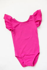 Hot Pink S/S Flutter Sleeve Leotard