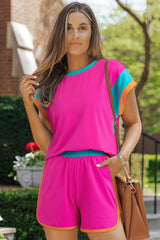 Contrast Round Neck Top and Shorts Set - Trendsi