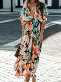 Floral Plunge Half Sleeve Dress Trendsi