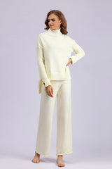 Basic Bae High- Low Turtleneck Long Sleeve Top and Pants Sweater Set - Trendsi