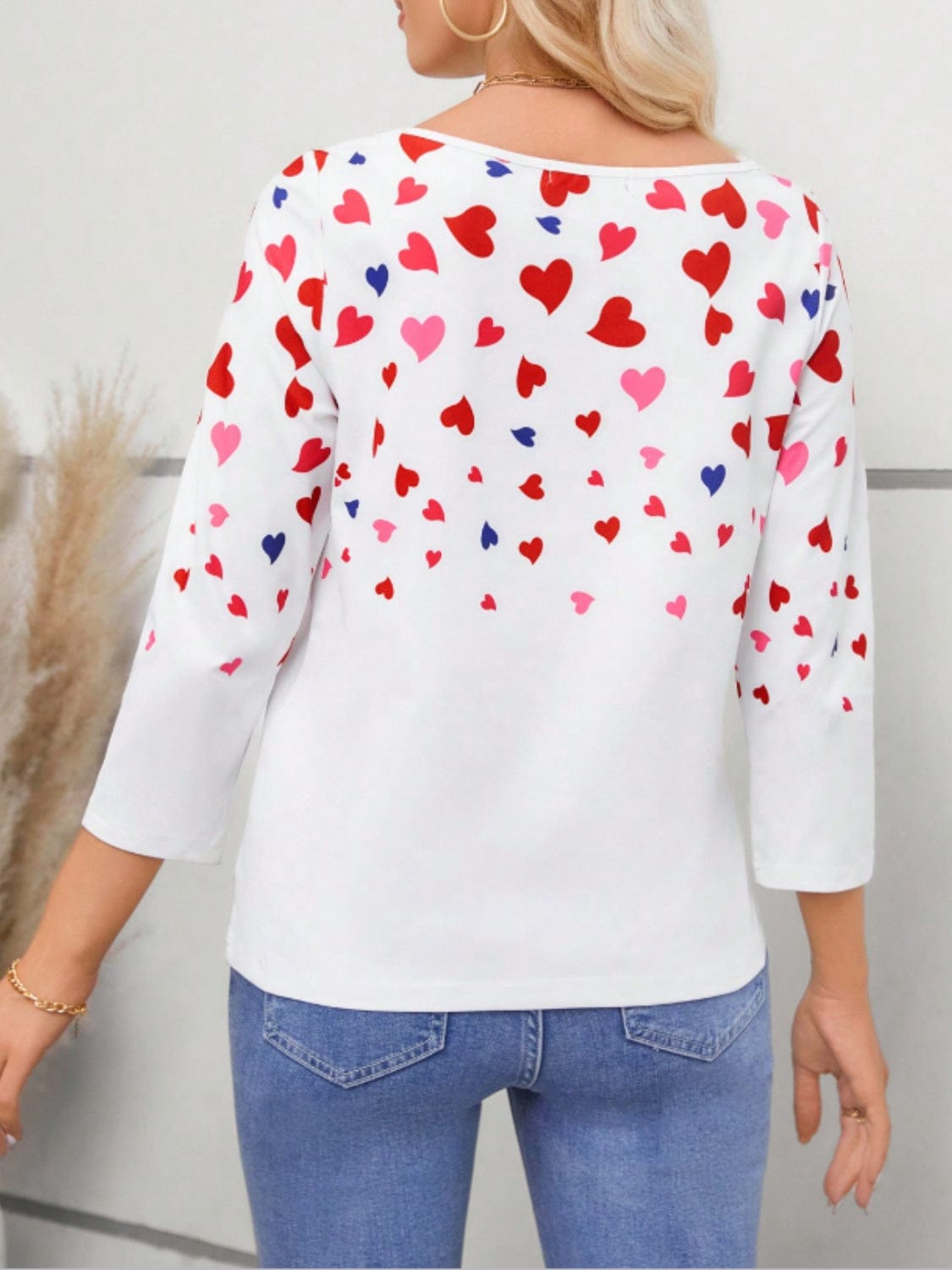 Heart Round Neck Long Sleeve T-Shirt - Trendsi