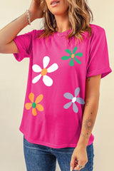 Flower Round Neck Short Sleeve T-Shirt Trendsi