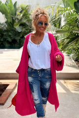 Letter Dropped Shoulder Long Sleeve Cardigan - Trendsi